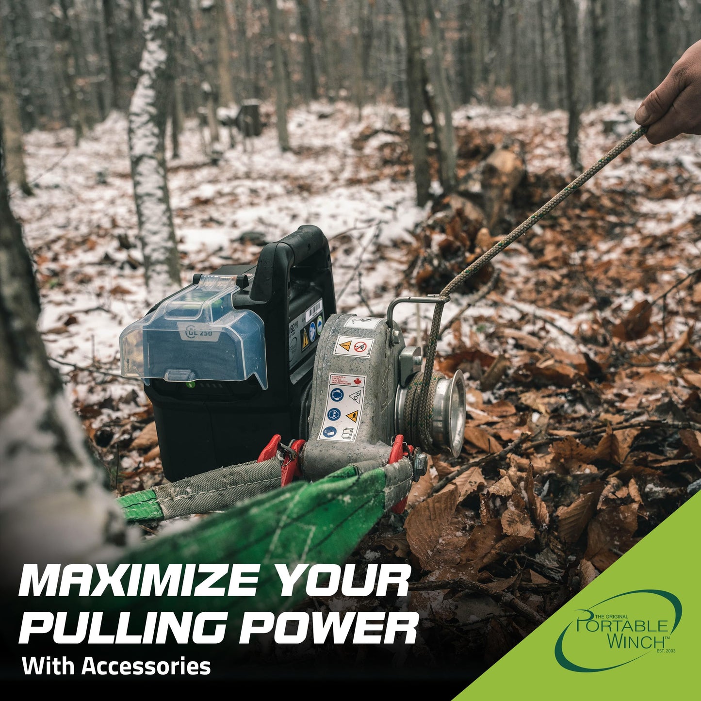 Portable Winch PCW3000-Li-A Battery-Powered Capstan Winch with Accessories - 2,200 lbs Pulling Capacity Winch, Lithium-Ion 80/82 V Batteries Powered, for Hunting, Logging, and Towing