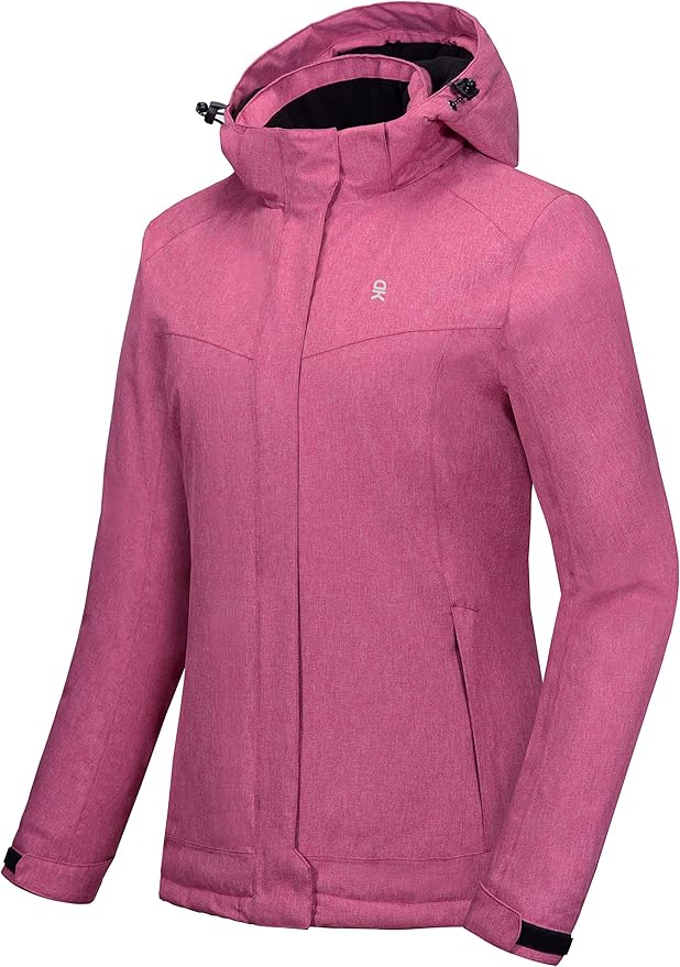 Little Donkey Andy Women's Waterproof Hiking Skiing Jacket with Removable Hood, Fleece Lined Winter Warm Rain Coat
