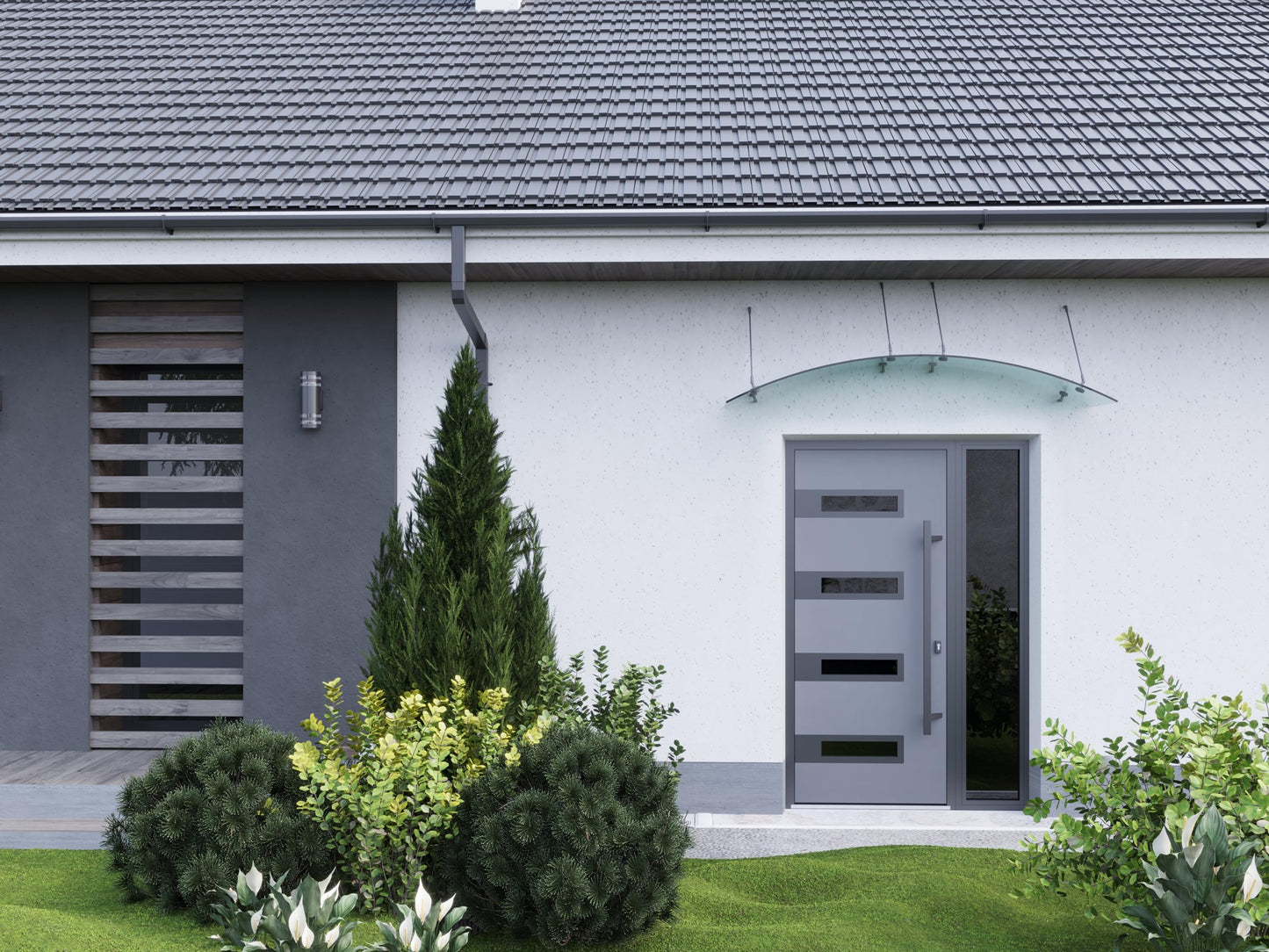 Front Exterior Prehung Steel Door/Ronex 0131 Black Enamel/Side Exterior Window Sidelite/Stainless Inserts Entry Metal Modern Painted W36+12" x H80 Left Hand Inswing