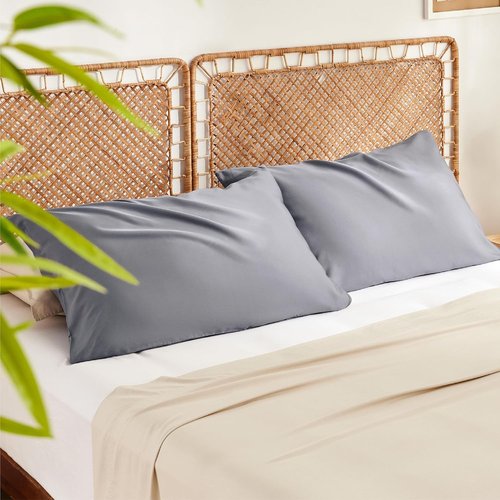 Bedsure Grey Satin Pillowcase - Queen Size Cooling Pillowcases with Zipper Closure