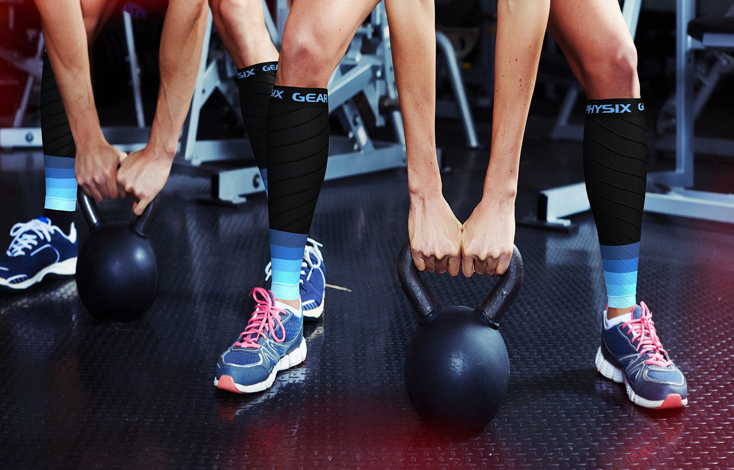 Physix Gear Calf Compression Sleeves - Shin Splint Support for Running, Enhanced Performance & Comfort for Men & Women (Black/Blue, S/M)