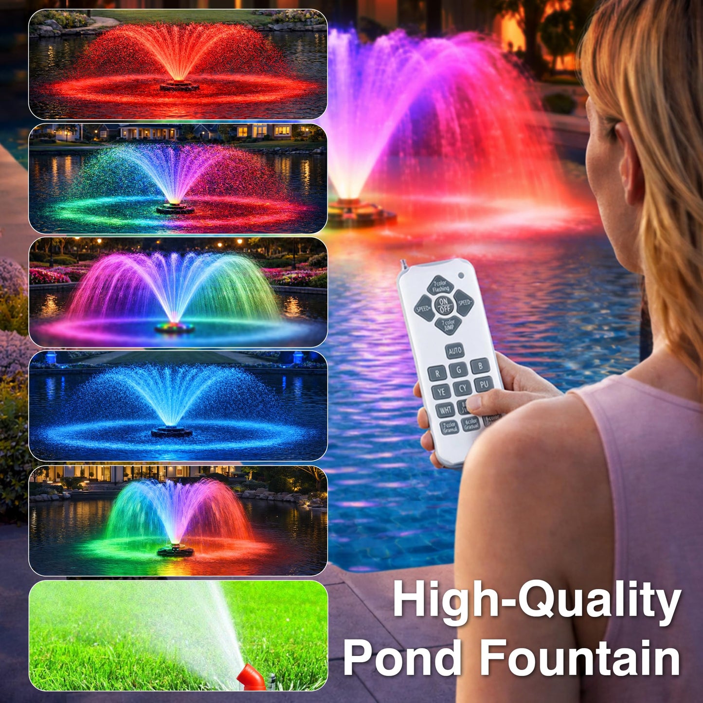 Pond Fountain Aerator, LED RGB Multicolor Aerator Floating Fountain Light, 750W 1HP 15000 GPH Floating Pump,IP68,for Ponds & Lakes