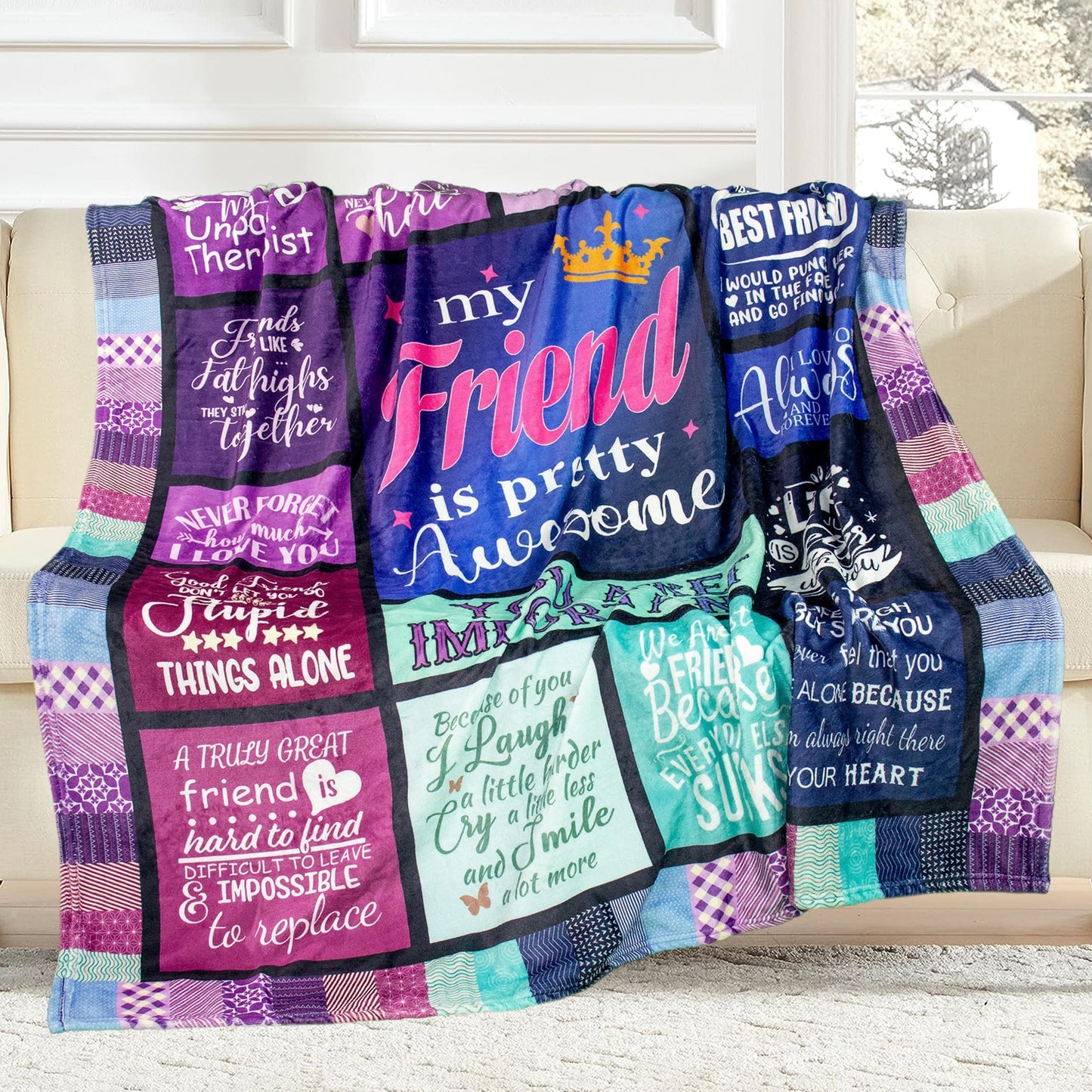 Hudodmn Best Friend Blanket, Best Friend Birthday Gifts for Women, Friendship Gifts for Women,Bestie Gifts for Woman, Graduation Christmas Birthday Gifts for Best Friends Throw Blanket 60"X50"