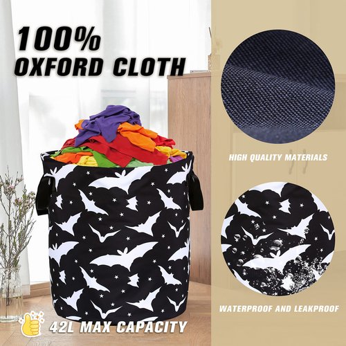 Goth Bats Laundry Basket Halloween Foldable Oxford Cloth Funny Tote Bag Laundry Hamper Clothes Storage Bucket Organizer For Bathroom/Laundry Storage/Bedroom Storage Basket 17.7x13.7Inch