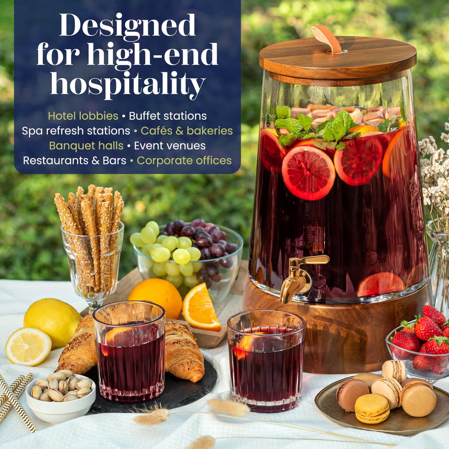 FOODLE Extra Large Glass Drink Dispenser with Spigot - Glass Beverage Dispenser with Stand - Perfect for Parties & Catering - Pitcher for Lemonade, Water, Sangria & Juice - Leakproof Spout - 3 Gallon