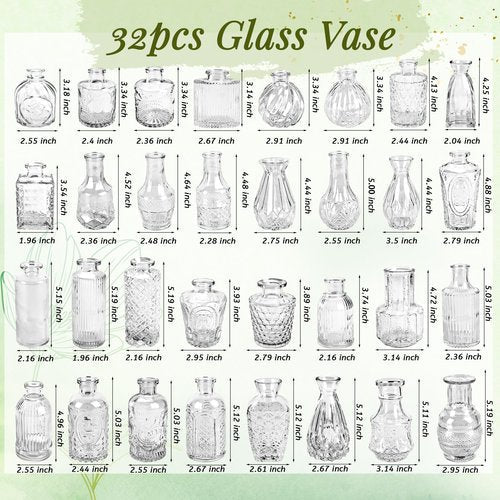 Der Rose Glass Bud Vases Set of 32 Small Clear Flower Vases for Rustic Wedding Centerpieces Table Decorations and Home Office Decor(Clear)