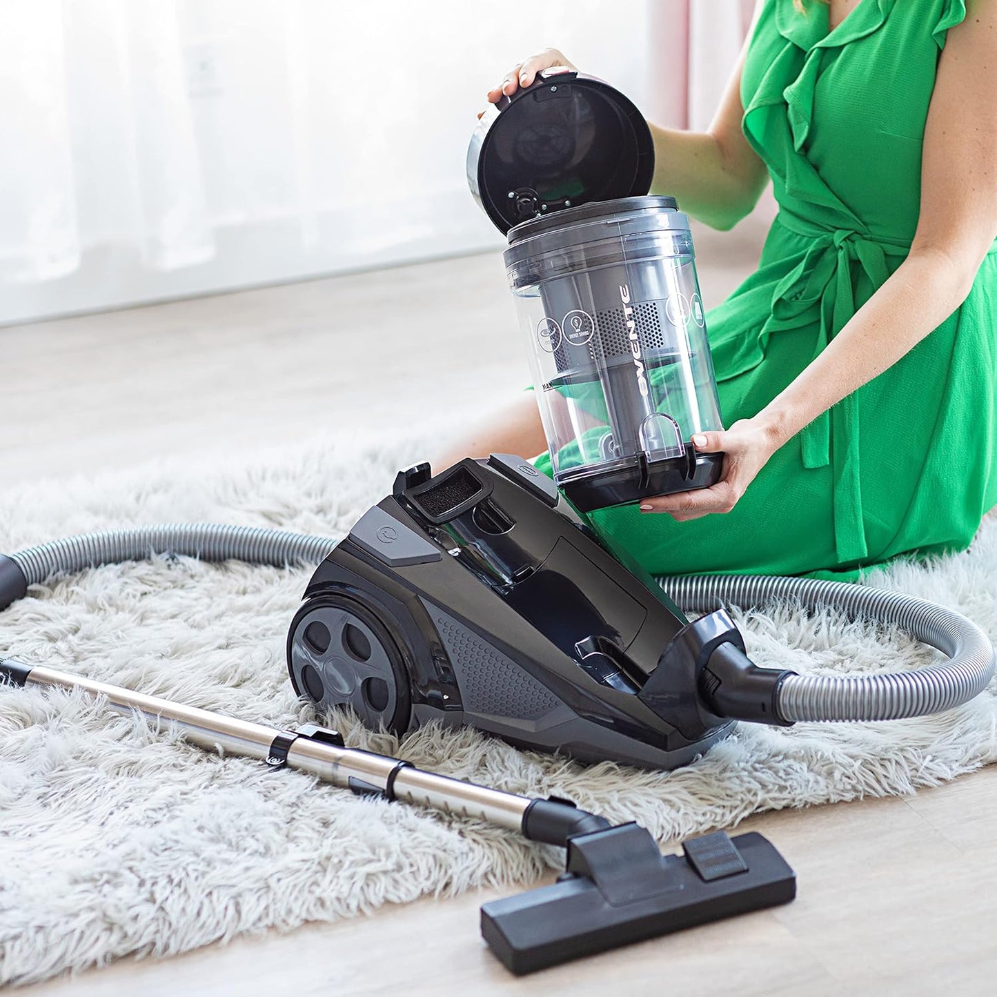 OVENTE Bagless Canister Vacuum Cleaner - 1400W Powerful Suction, 3L Dust Cup, Lightweight, Black