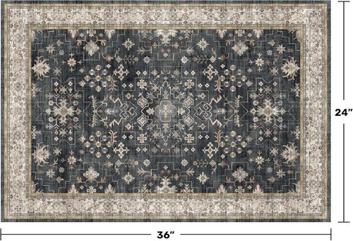 Black Washable Entry Rug by [Brand Name] - Non-Slip Rubber Backing | Stain & Fade Resistant, 2x3 Size