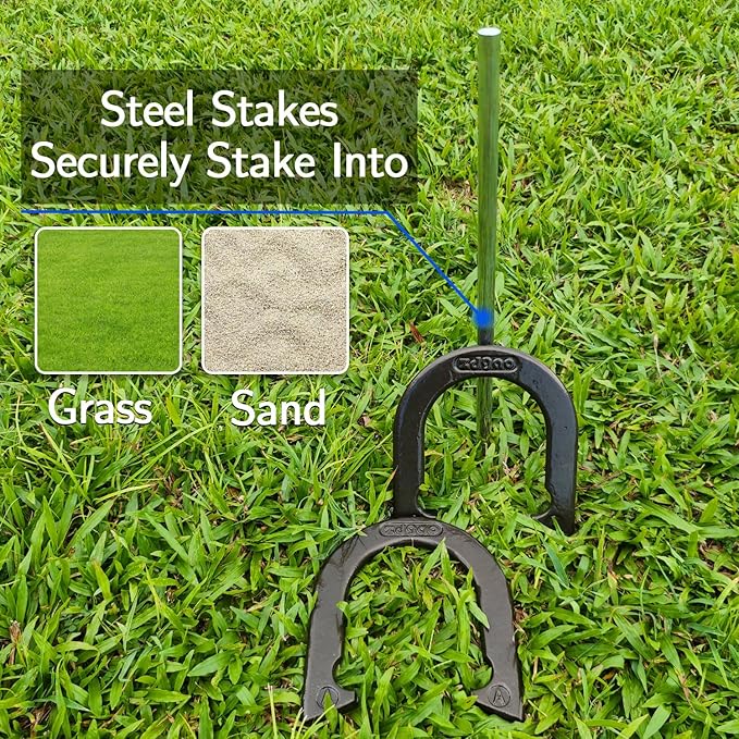 Horseshoes Outside Game Set-Portable Outdoor Horseshoe Set Includes 4 Professional Solid Steel Horseshoes with Solid Steel Stakes & Carrying Bag, Perfect for Backyard and Beach