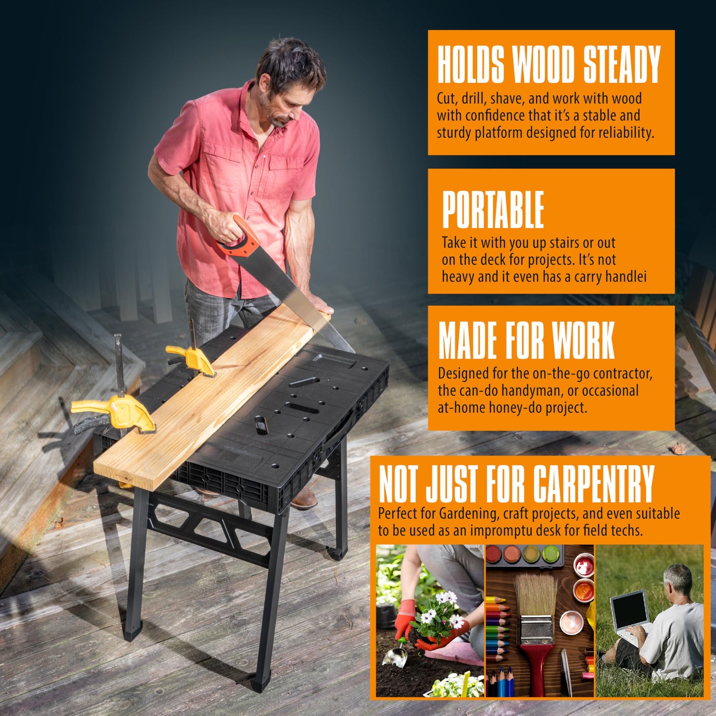 Express Folding Worktable, Easy Setup Portable Folding Workbench, 34" W x 24" D Lightweight Versatile Worktable with 1650 Lbs Load Capacity Work Benches for DIY Home Improvements Professional Worksite