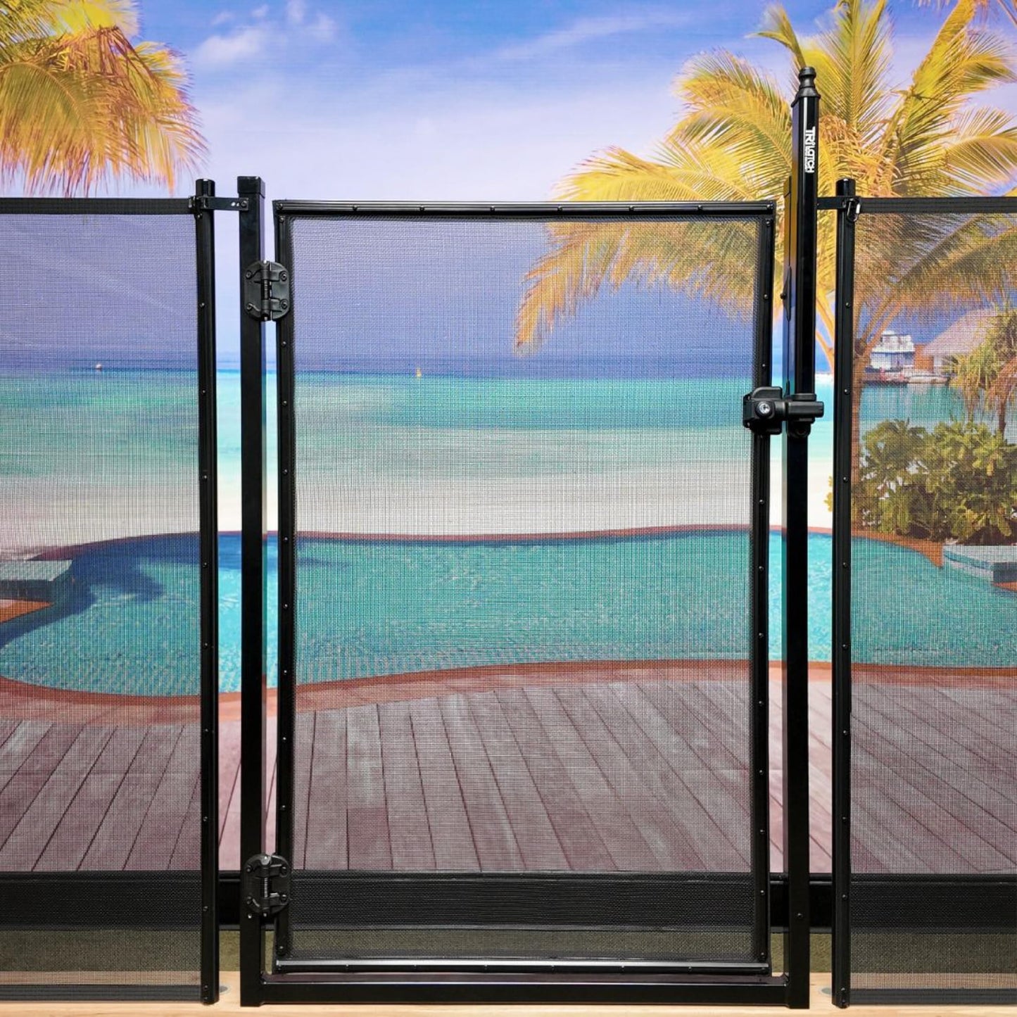 All Safe Pool Fence Door Gate Kit - 4-Foot Black Self-Closing Pool Gate for Decks, Lockable & Easy DIY Installation - Safety Swimming Pool Gate for Kids & Inground Pool Fencing, Durable U-Safe Frame