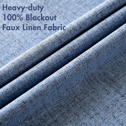 MIULEE Blackout Curtains - 100% Linen Texture Thermal Insulated Drapes | Stone Blue, 52x90 Inch (2 Panels)