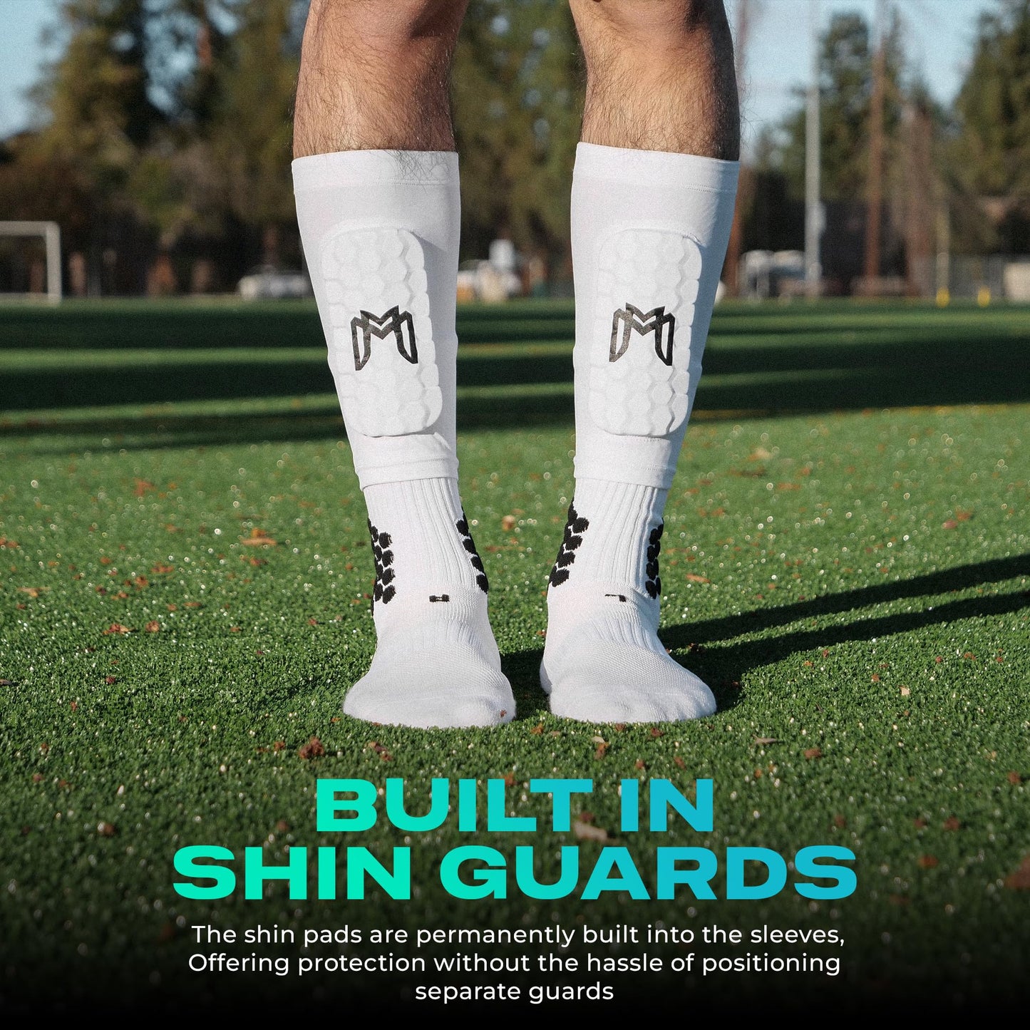 MediCaptain Mini Shin Guards Soccer – Built in Mini Shin Pad Sleeves for Men, Women, Teens – Small Shin Guards - Lightweight, Breathable, Shin Defender Leg Protection (White, Mini (3.9 x 2.4 in))