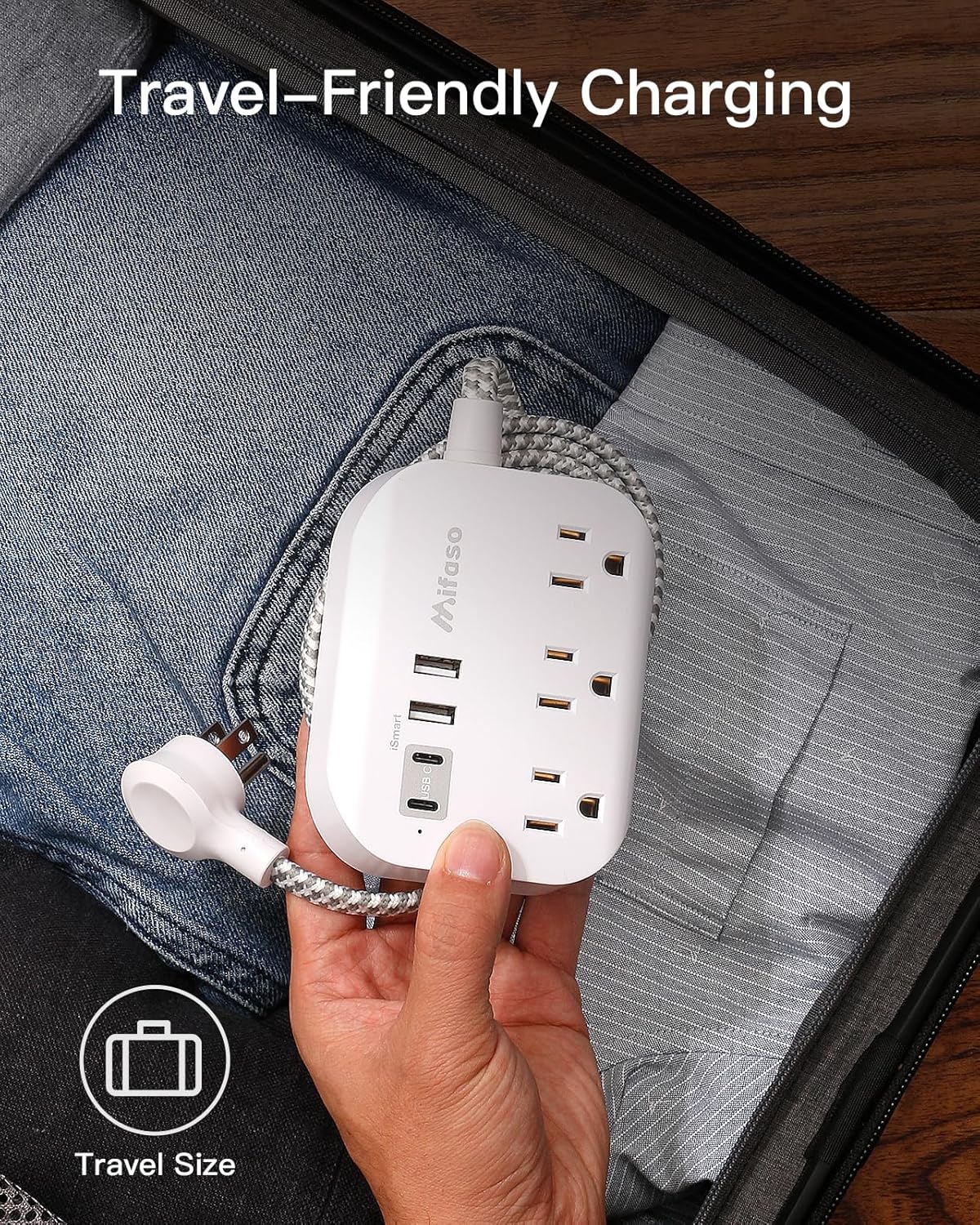 Mifaso 5Ft Cruise Ship Essentials - Power Strip with USB Ports, Flat Extension Cord with Multiple Outlets, USB Charging