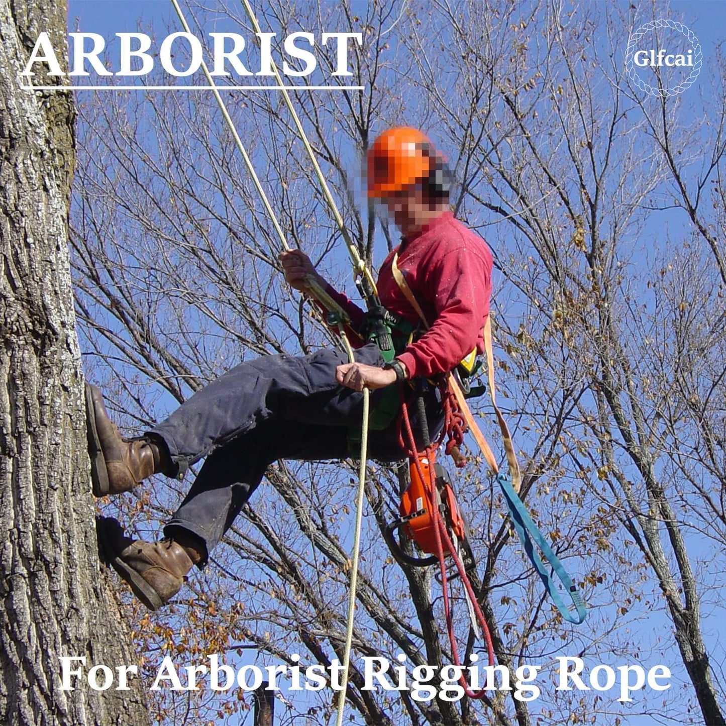Glfcai Arborist Rope 3/4 Inch x 50 Ft, High Strength Polyester Bull Rope for Tree Rigging & Pulling, 48-Strand Braided Static Line for Heavy Duty Work, Red