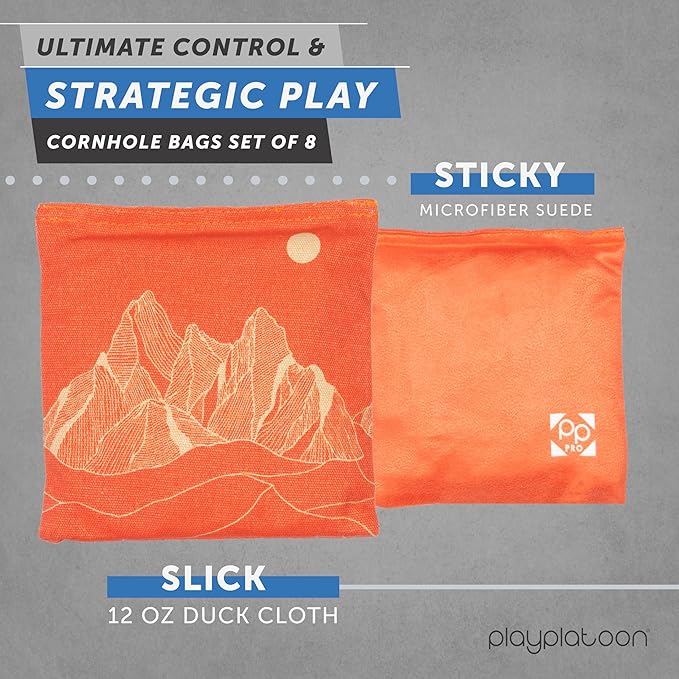 Professional Cornhole Bags - Set of 8 Regulation All Weather Double Sided - Sticky Side/Slick Side Bean Bags for Pro Corn Hole Game