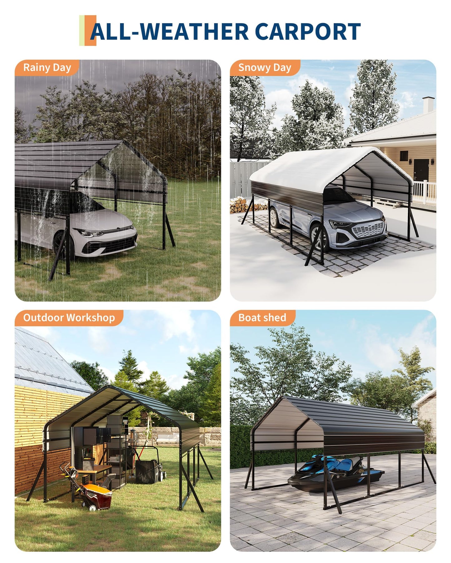 Garvee 10'x15' Metal Carport, Heavy Duty Car Ports Kit All-Weather for Pickup Trucks, Boats, RVs, Tractors, Reinforced Frame with Anchors