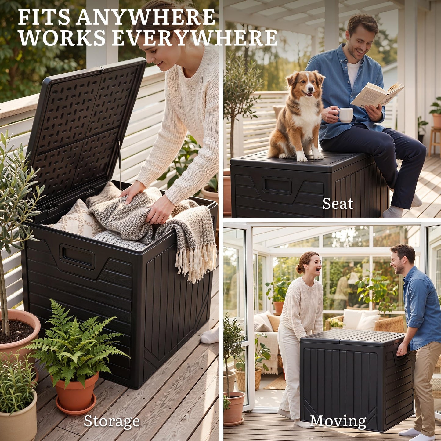 YITAHOME 150 Gallon Large Outdoor Deck Box, Lockable Resin Double-Wall Storage Box and Waterproof Patio Furniture Bin for Garden Tools & Pool Accessories, Black