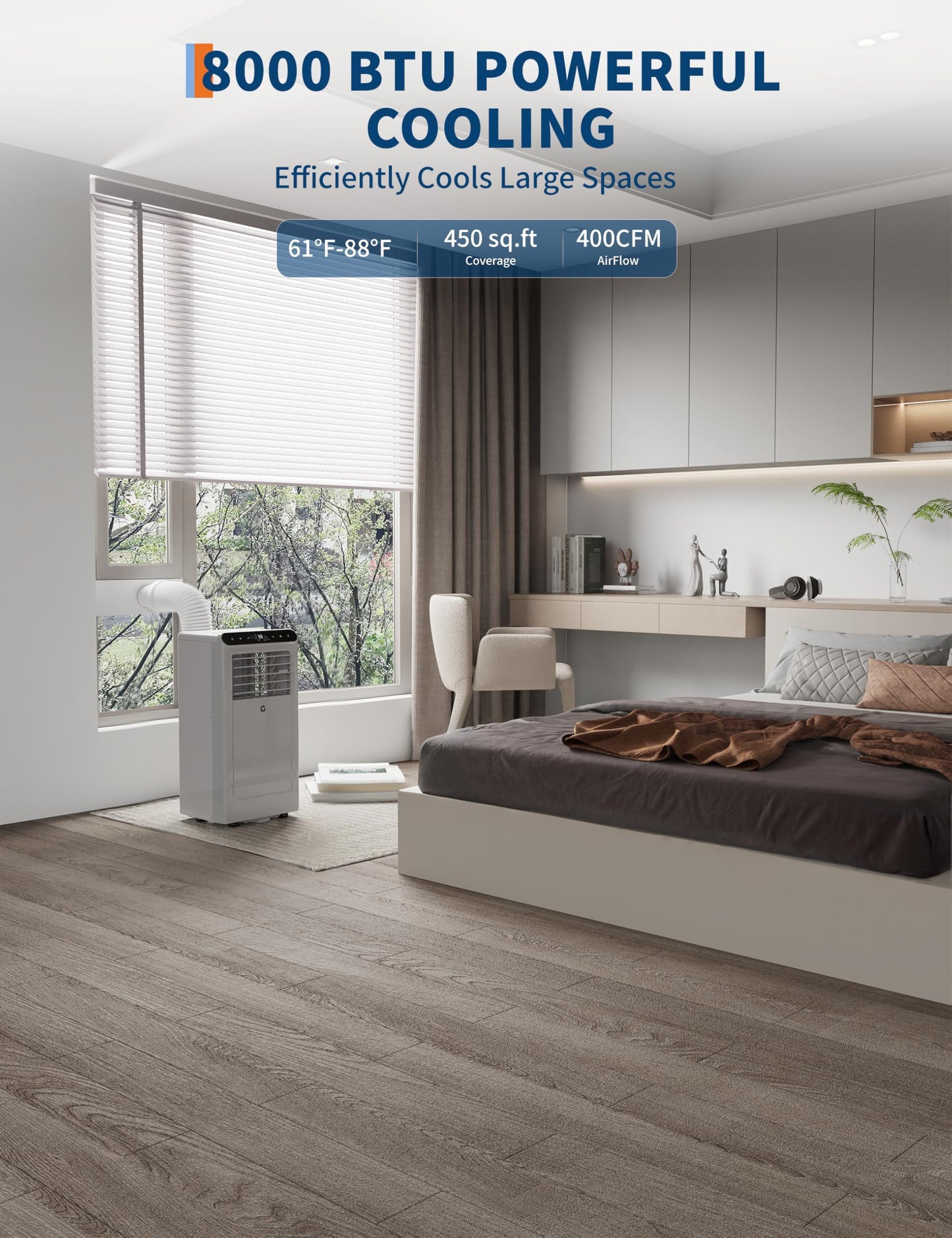 GarveeLife Portable Air Conditioners, 8,000 BTU for Rooms up to 350 Sq.Ft., Smart Compact AC Unit with Cooling, Dehumidifier, Fan, Remote Control and Window Kit, Gray