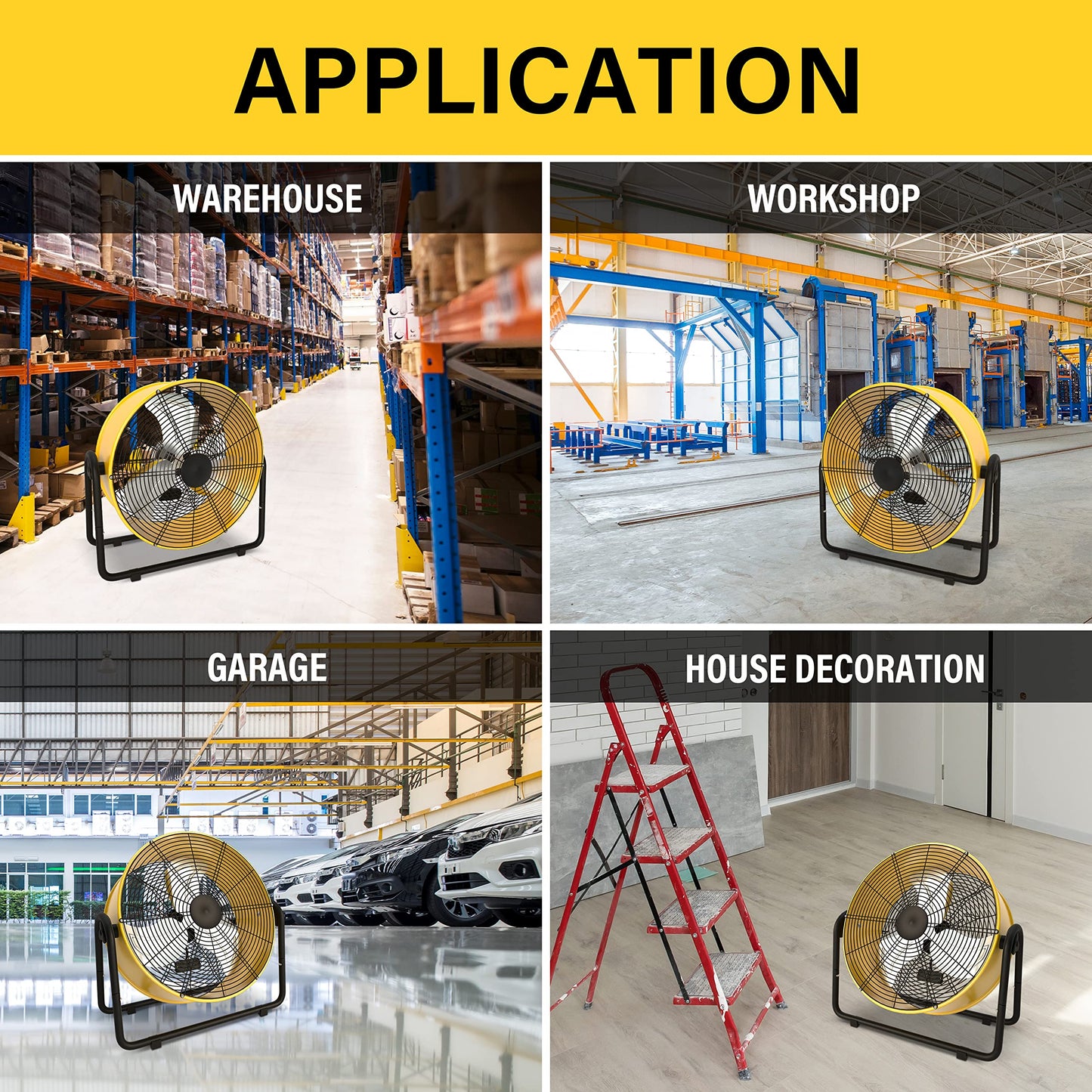 Simple Deluxe 20 Inch Heavy Duty Metal Industrial Drum Fan, 3 Speed Floor Fan for Warehouse, Workshop, Factory and Basement, Yellow