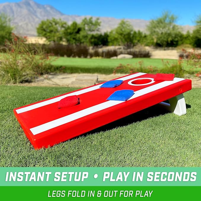 GoSports 4 x 2 ft All Weather Cornhole Boards - American Flag, Red, or Blue - Game Set Includes 8 Bean Bags & Rules