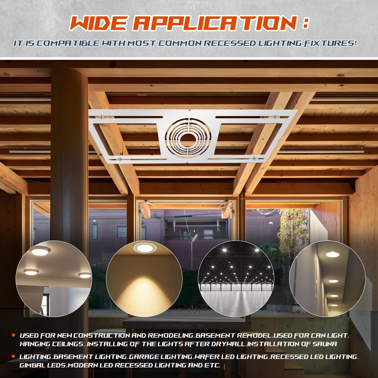 New Construction Mounting Plate, 2-3-3.75-4-5-6 Inch, 48pc, LED Recessed Lighting Housing Plate for New Construction and Remodeling, Shallow Recessed Led Lighting Plate