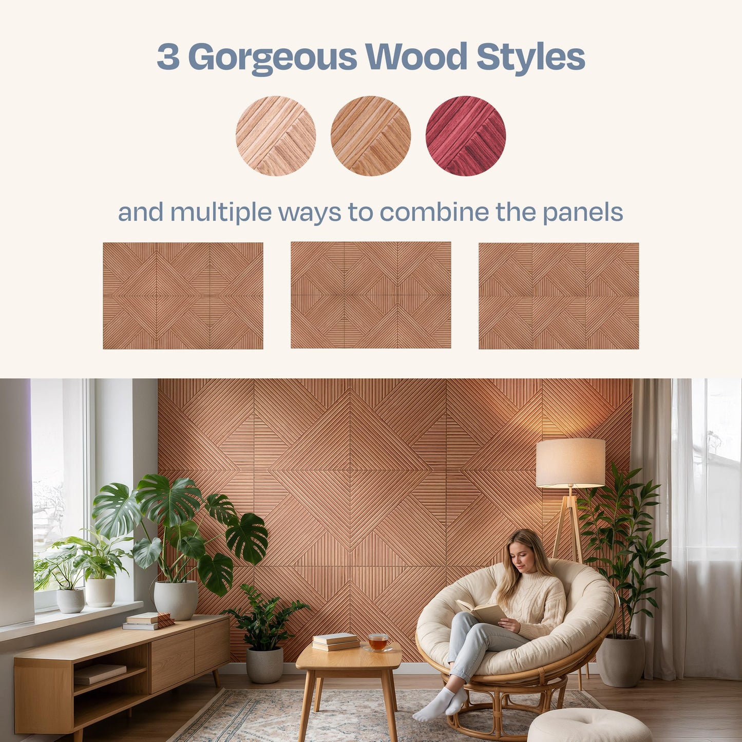 Ekkogo XL Acoustic Wall Panels 6-Pack Decorative Acoustic Panels High Density Sound Absorbing Wall Art 70.86X47.24 Inches with Self-adhesive for Studio Home and Office - Teak Wood Finish