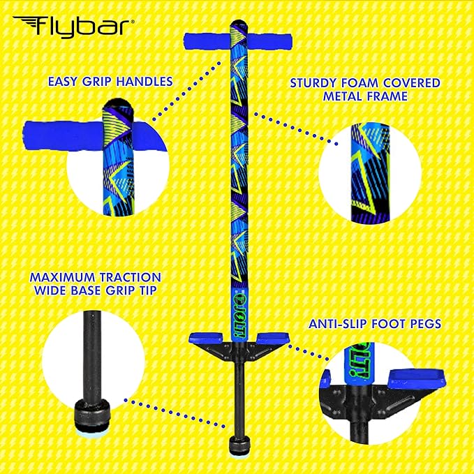 Flybar Jolt Pogo Stick for Kids Ages 6 and Up, 40 to 80 Pounds, Perfect for Beginners, Easy Grip Foam Handles, Anti-Slip Foot Pegs, Outdoor Jumper Toys for Boys & Girls, Outside Toys for Kids