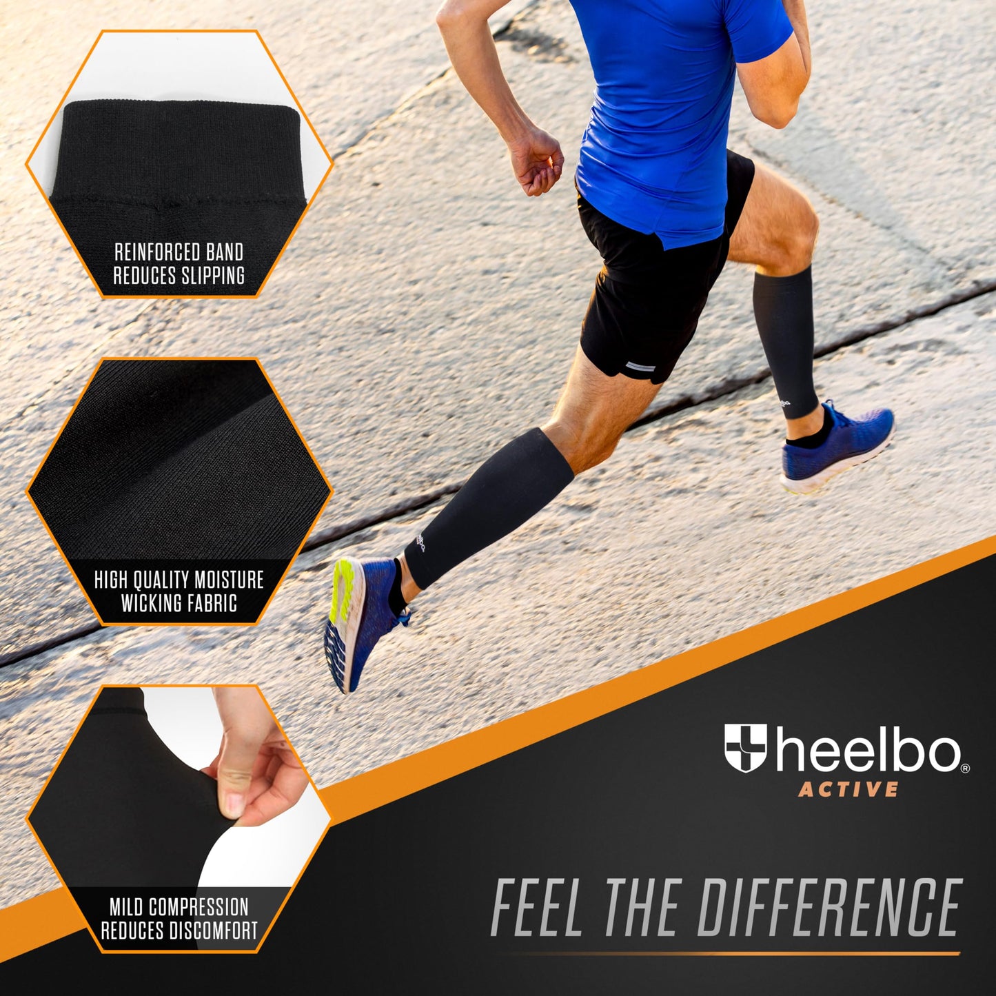 Heelbo Copper Infused Calf Compression Sleeves, Support Muscle Recovery & Blood Circulation, All Day Comfort, Breathable, Moisture Wicking, Black, Medium
