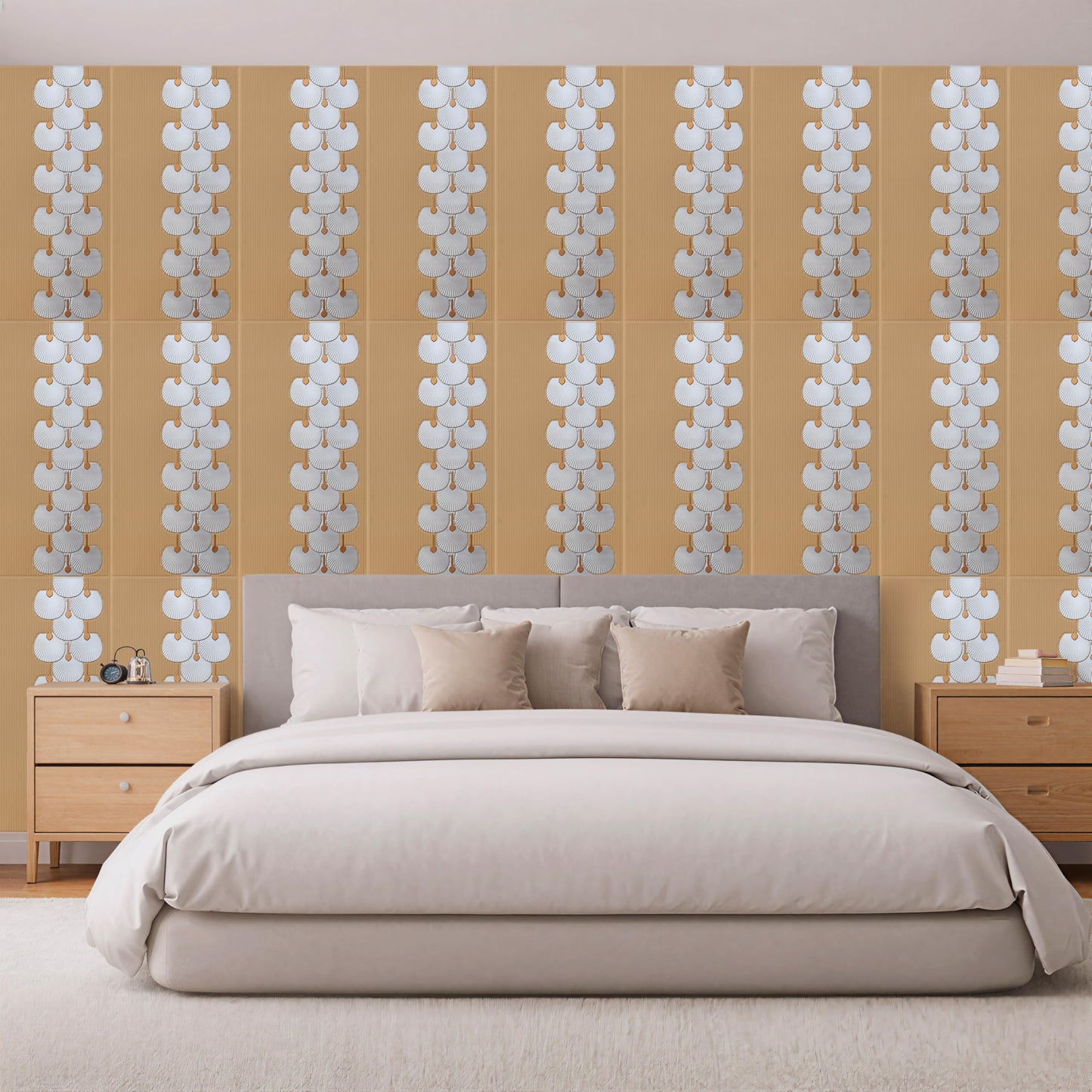 Dundee Deco 3D Peel and Stick Wall Panels - Soft-Touch Matte Finish, 1.6 ft X 3.4 ft, Thick Self-Adhesive Panels for Home & Commercial Interiors - Almond Sand Silver - Set of 10, Covers 55 sq ft