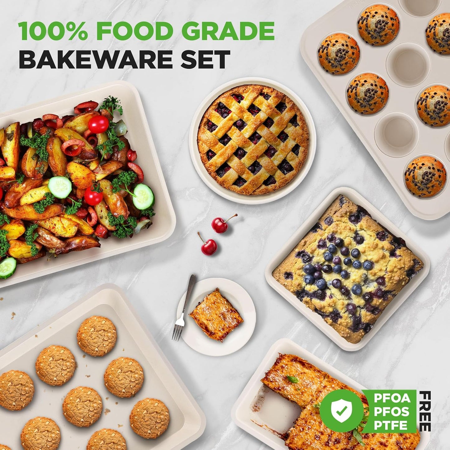 NutriChef 6-Piece Baking Pan Set - Carbon Steel Bakeware with Nonstick Coating | Includes Muffin, Cake, Loaf, & Cookie Pans - Turquoise