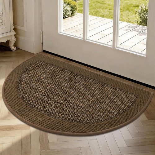 Half Circle Door Mat by [Brand Name] - Non-Slip, Washable Indoor Entrance Mat | 17"x30", Brown, Traps Dirt & Moisture
