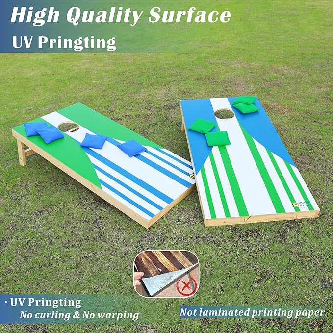 Cornhole Board Set 4FTx2FT Solid Wood Regulation Size Cornhole Set Includes 8 Cornhole Bags for Adults