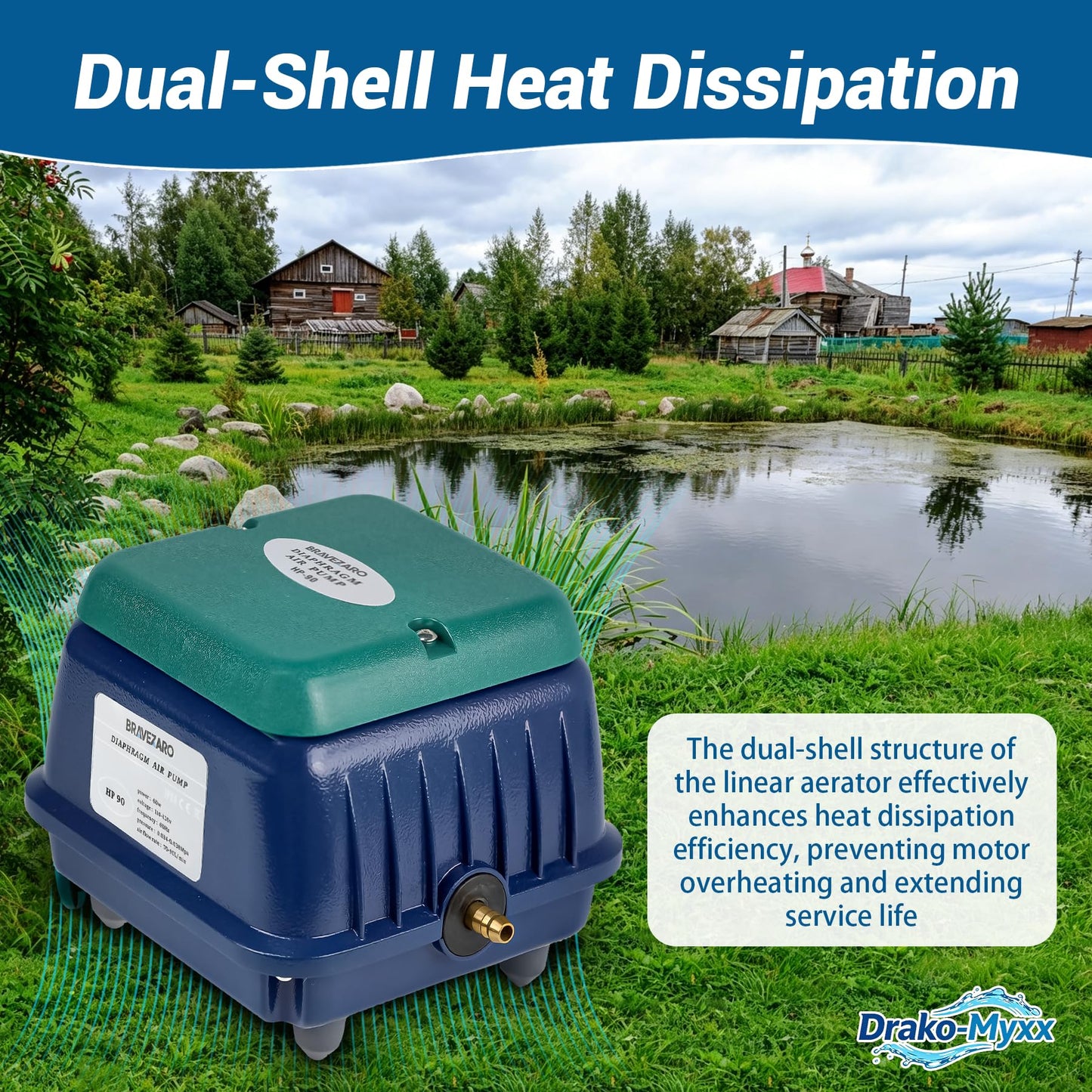 Upgraded HP-90 Pond Aerator/Septic Tank Linear Air Pump, Powerful 1350GPH Aeration System, Linear Air Pump for Oxygenation, for Koi Ponds/Aquariums/Wastewater Treatment/Fish Farms/Seafood Restaurants