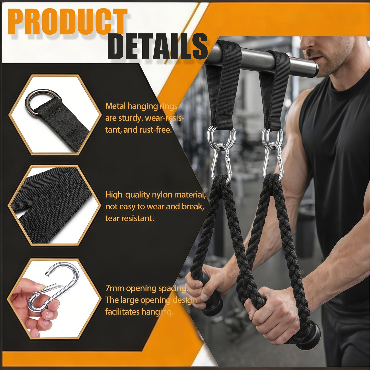 Mtgluk Heavy-Duty Suspension Straps with Carabiner - Versatile Hanging Kit for Fitness, Pull-Up Bar, Hammocks, and Outdoor Use, Supports up to 220lbs