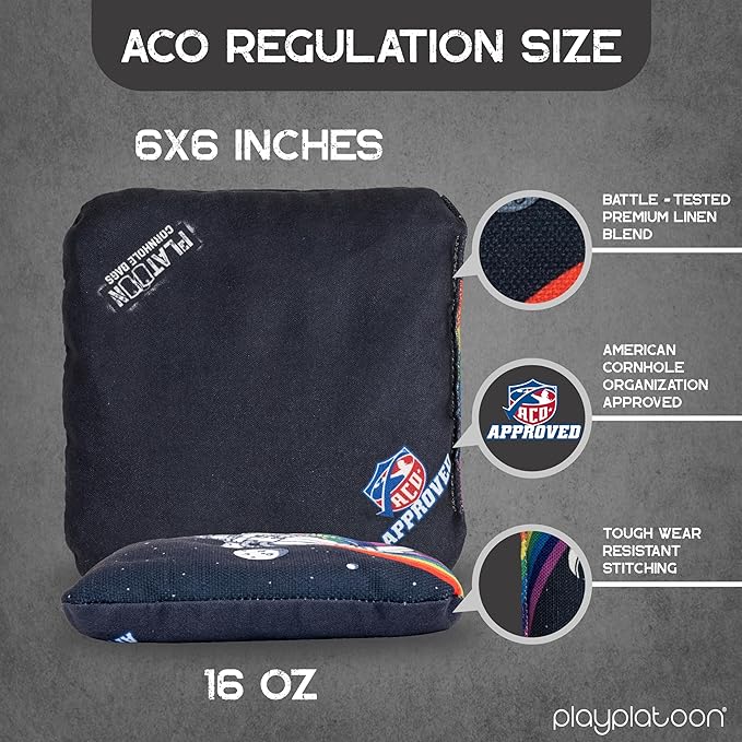 Play Platoon Cornhole Bags Set of 8 Regulation Professional Corn Hole Bean Bags ACO Approved, Competition Weight, Slick and Stick