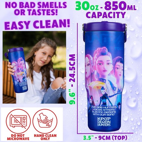 KPop Demon Hunters 30oz Insulated Stainless Steel Tumbler - Stylish Travel Mug with Straw & Handle for Teens
