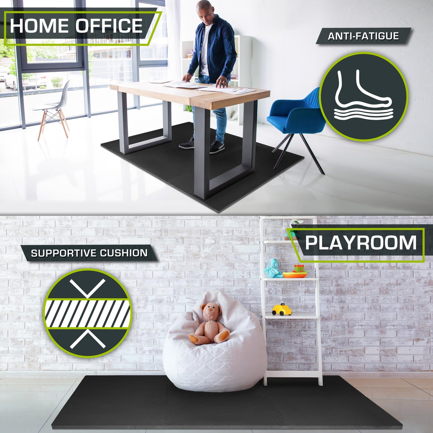 ProsourceFit Weaved Pattern Extra Thick Exercise Puzzle Mat 1-inch, EVA Foam Interlocking Tiles for Protective, Cushioned Flooring for Home and Gym Equipment; Black, 24 SQ FT, 6 Tiles