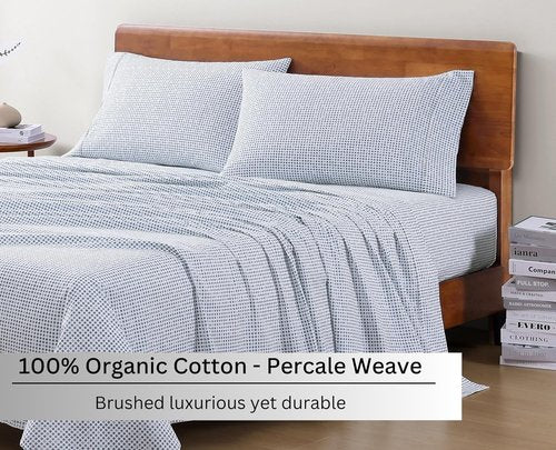 **LANE LINEN Eco-Friendly 100% Organic Cotton Queen Bed Sheets Set - Soft Polka Dot Design with 15" Deep Pockets**