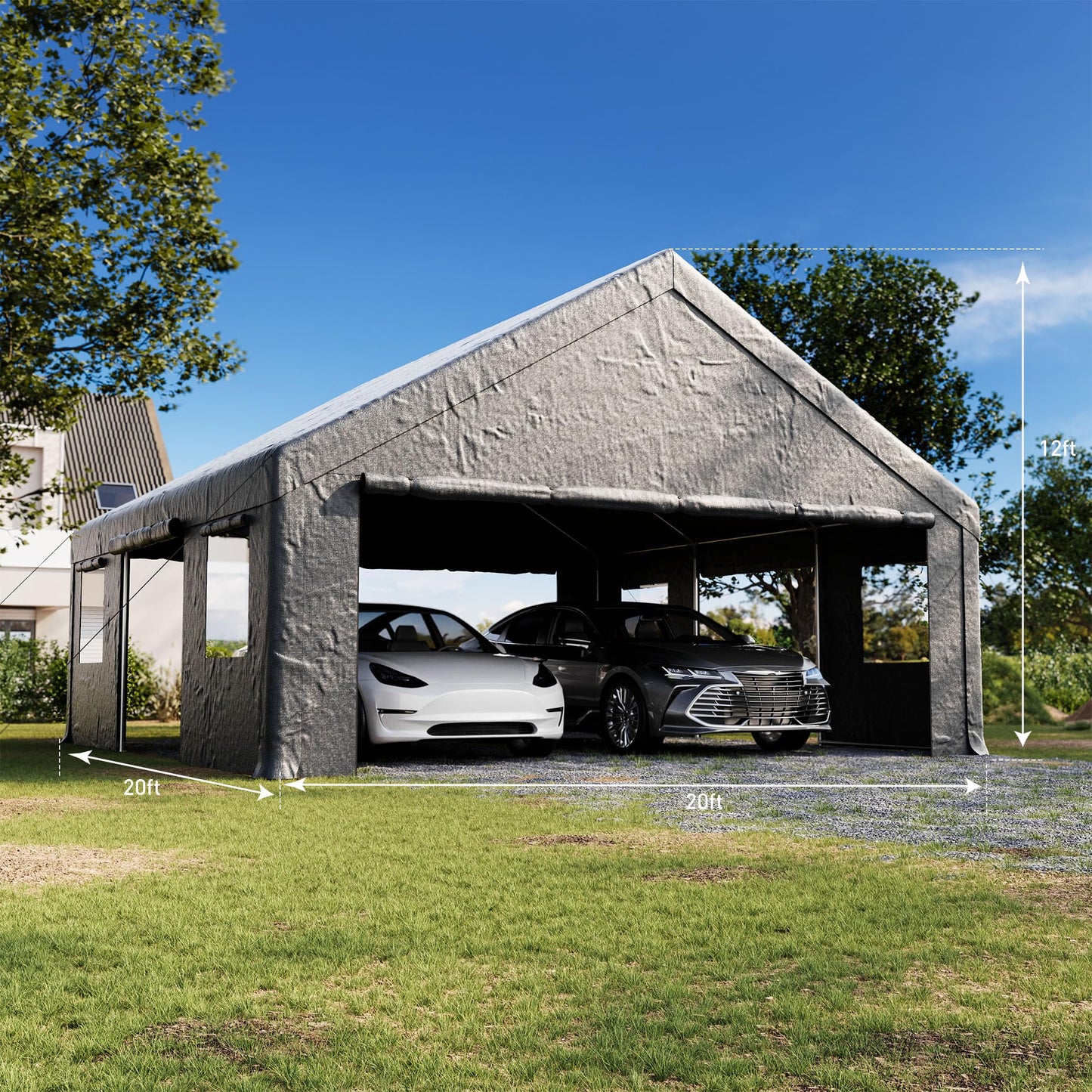 SUNBURY Heavy Duty 20x20ft Carport with Side Doors, Outdoor Storage Waterproof & UV-Resistant Garage Canopy, Portable Car Shelter for Cars, Trucks, Boats