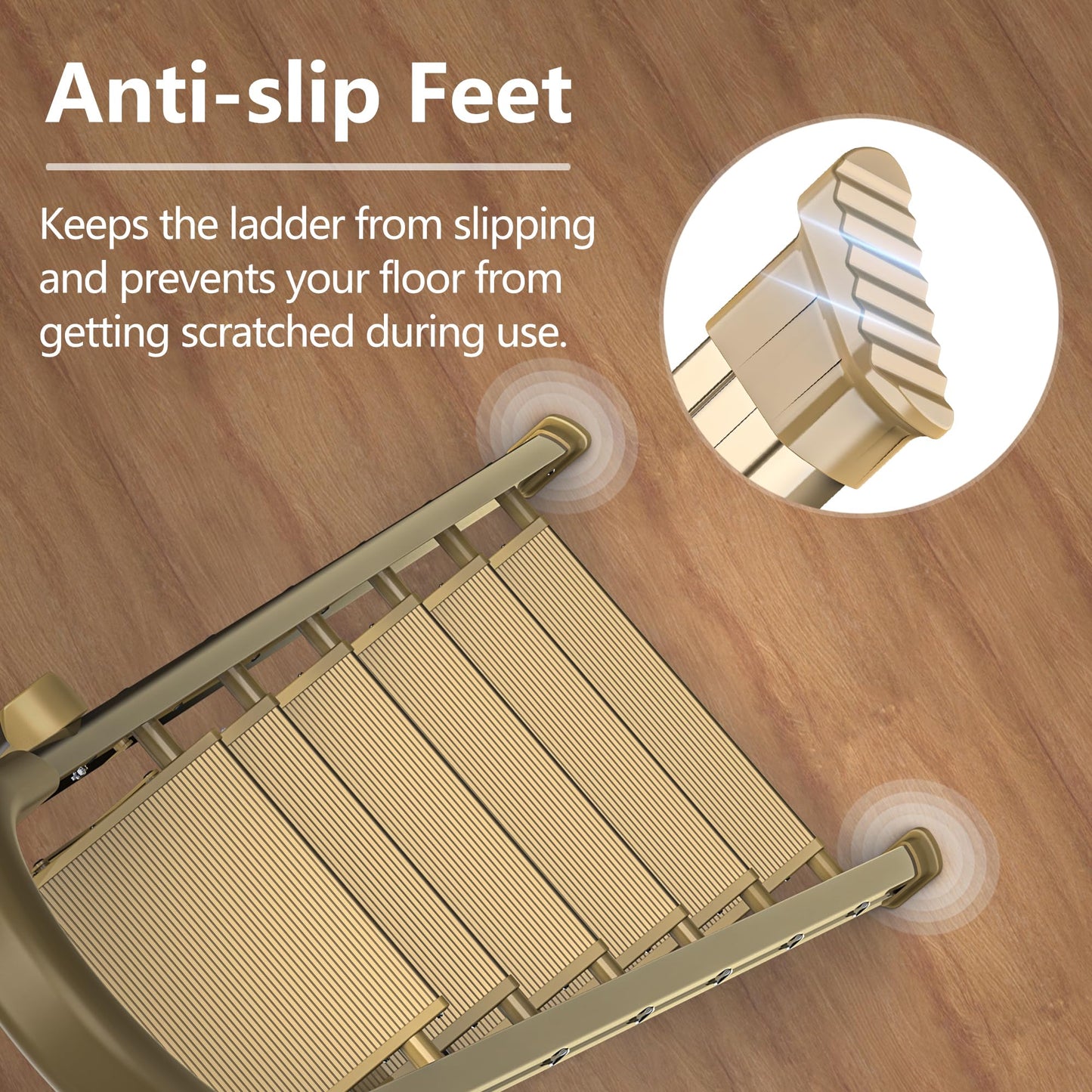 GameGem Lightweight Aluminum 6 Step Ladder for 12 Feet High Ceiling, Folding Step Stool Stepladders with Anti-Slip and Wide Pedal for Home and Kitchen Use Space Saving (Gold)