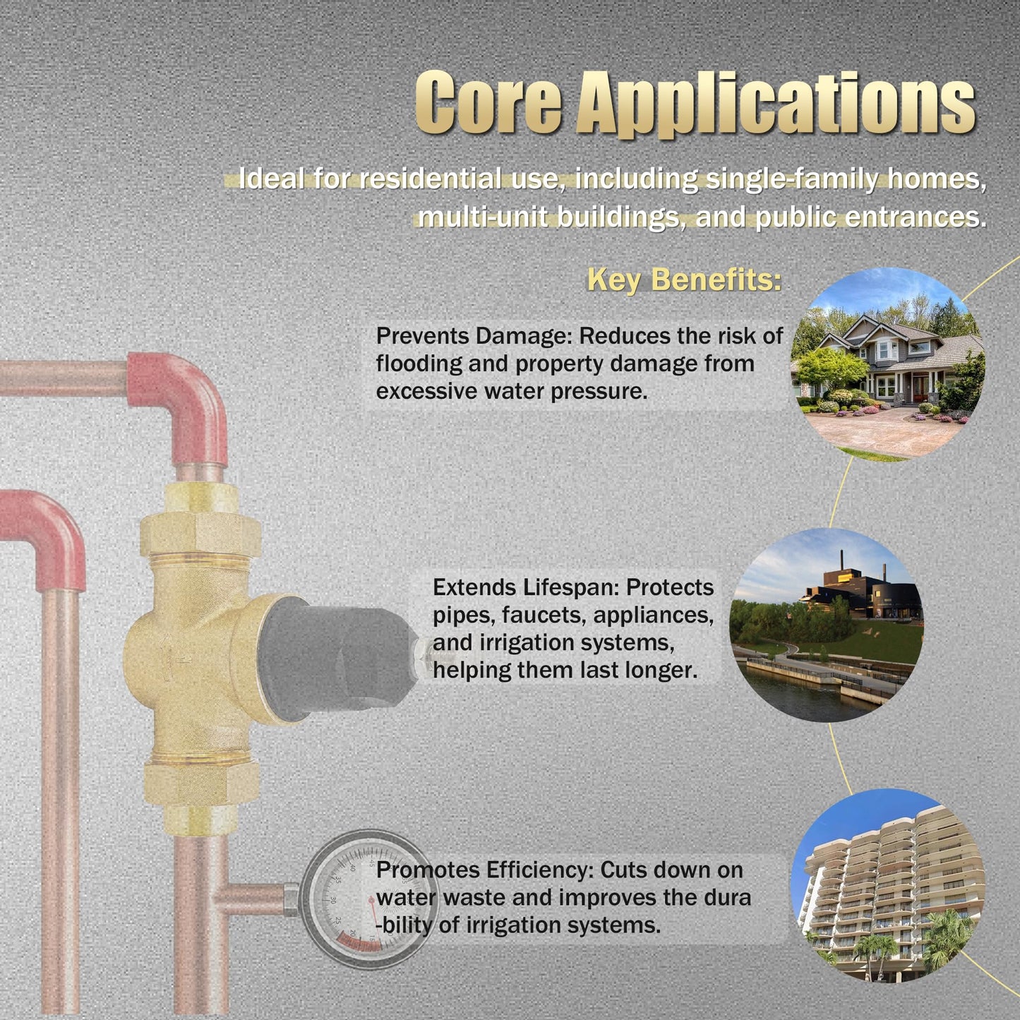 1-NR3XL 1" NR3XLDU Water Pressure Reducing Valve with 1 Rolls Teflon Tape, Double Union FNPT Connection, Water Savings And Energy Savings, for Home & Commercial Use