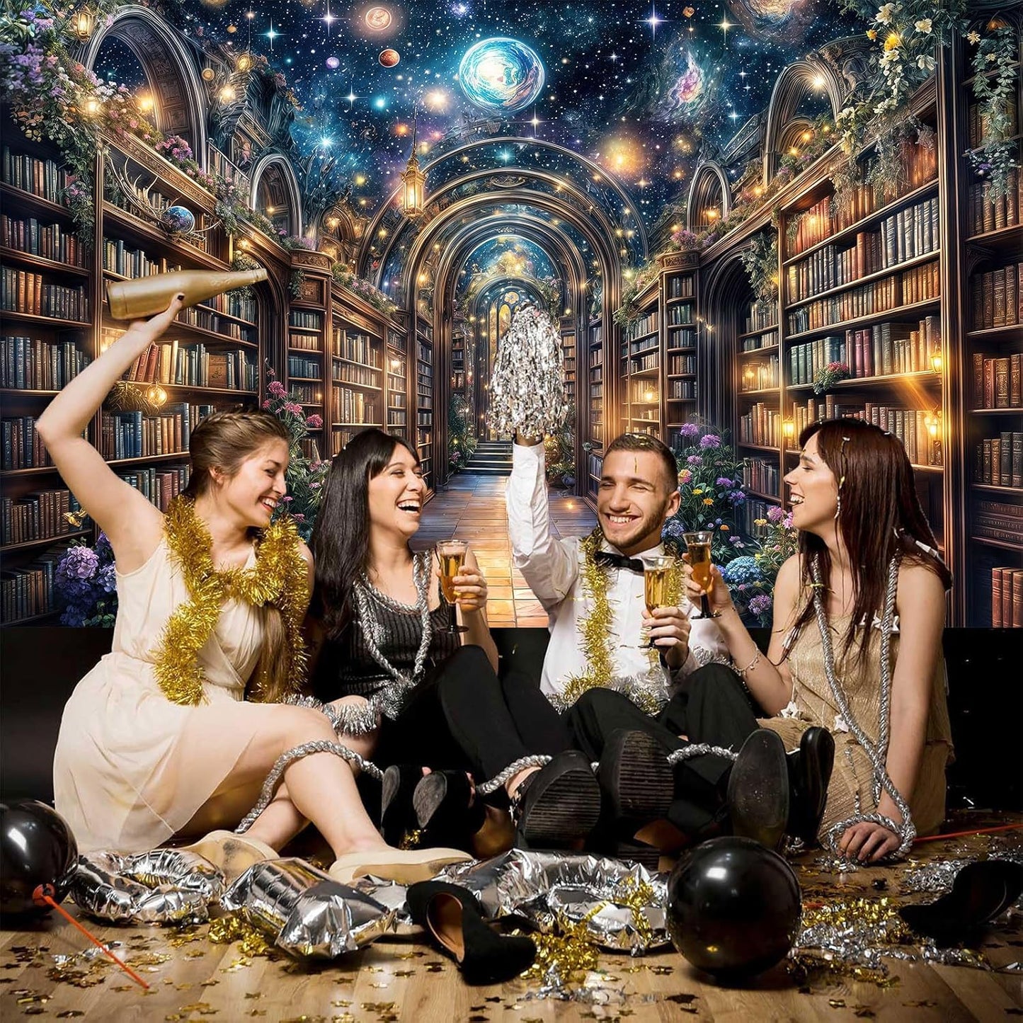 MERCHR 7x5ft Bookshelf Backdrop Books Library Tapestry Bookcase Photography Backdrop School Library Study Bookshelf