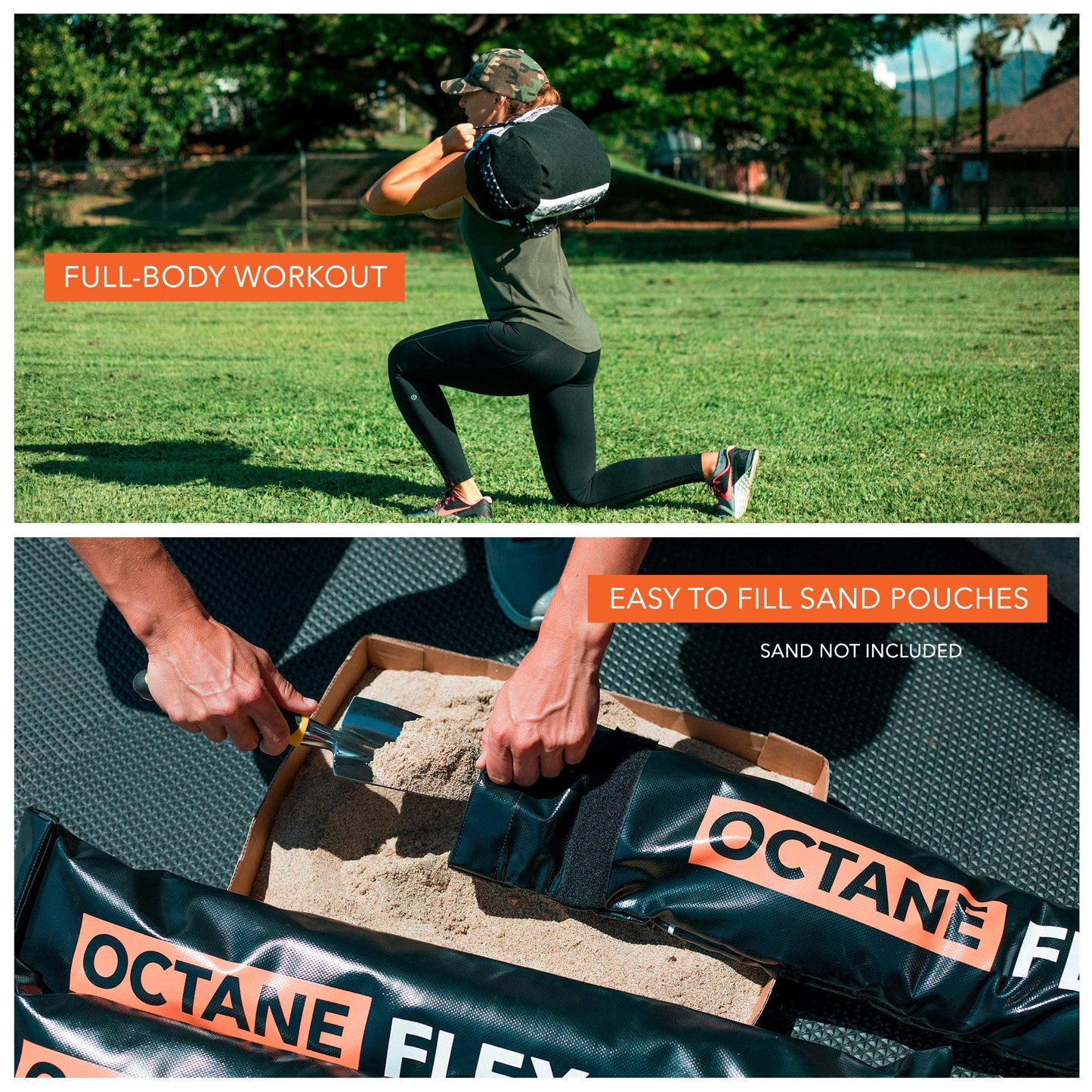 Octane Flex Adjustable Sandbags for Fitness 75lb - Home Workout Sandbag Set with 3 x Filler Bags and Exercise Poster - Training Weighted Sand Bag Equipment with Handles for Gym & Crossfit USA (75)