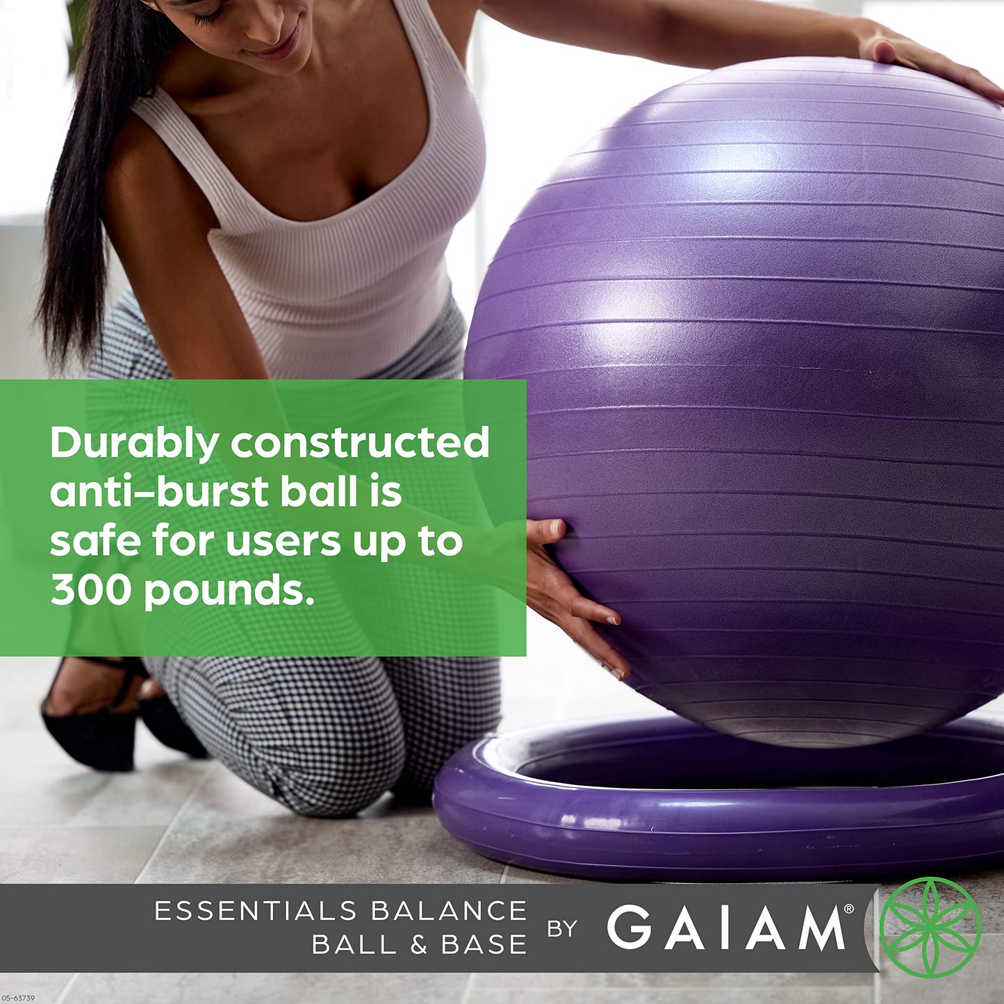 Gaiam Essentials Balance Ball & Base Kit, 65cm Yoga Ball Chair, Exercise Ball with Inflatable Ring Base for Home or Office Desk, Includes Air Pump, Black