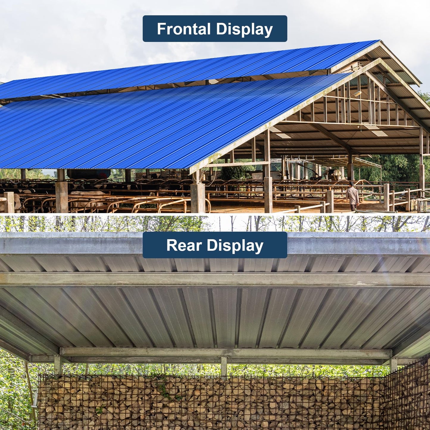 13 Pack PPGI Metal Roofing Panels, 66" x 36", 28 Gauge, 214 Sq. Ft. Coverage, Prepainted Galvanized Steel Sheets for Residential, Commercial, Pergolas, Gazebos, Fencing, and Patio Roofs（Blue）