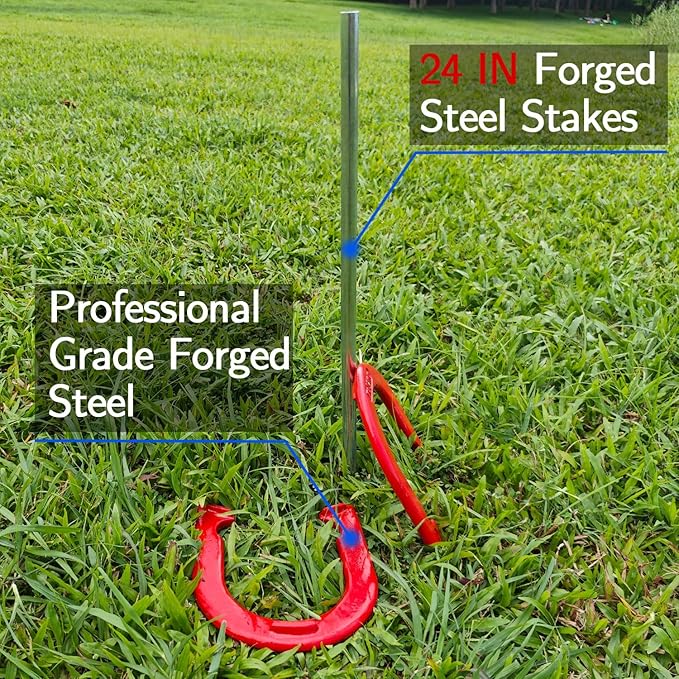 Horseshoes Outside Game Set-Portable Outdoor Horseshoe Set Includes 4 Professional Solid Steel Horseshoes with Solid Steel Stakes & Carrying Bag, Perfect for Backyard and Beach