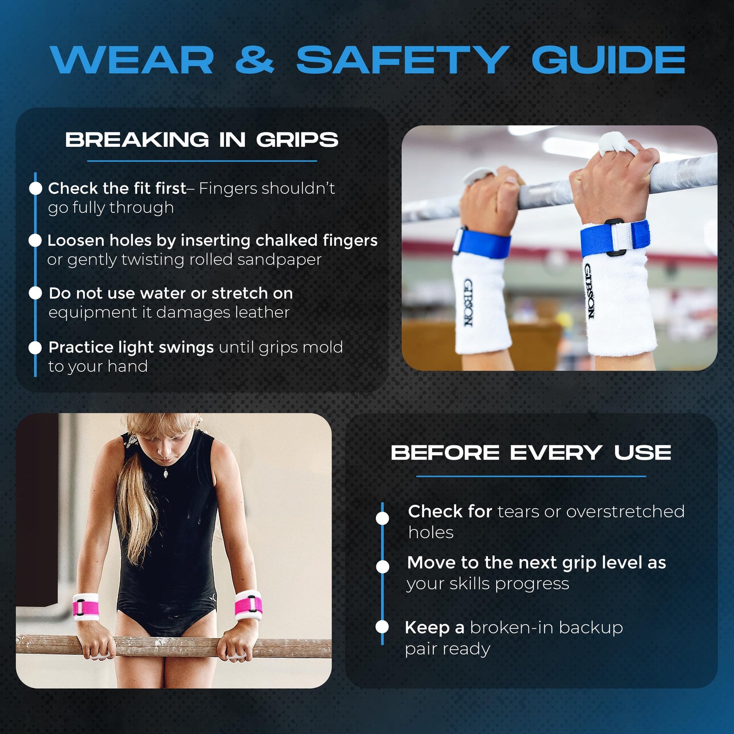 Gibson Athletic Rainbow Gymnastics Grips for Beginners, Unisex Durable Leather Grip with Hook & Loop Closure for Secure Grip & Wrist Support, Grips & Hand Protection for Young Gymnasts Made in USA