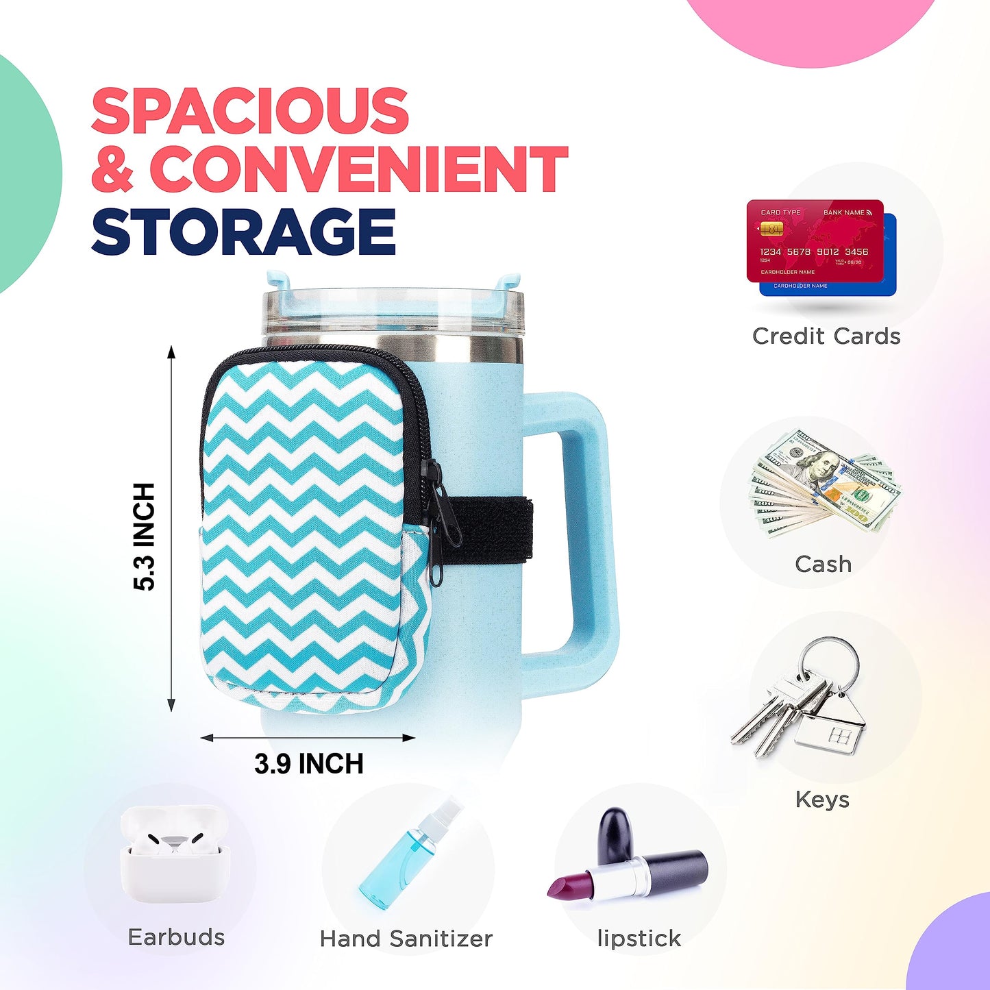 Water Cup Bottle Pouch Accessory | Compatible with Stanley Tumbler| Great for Workouts, Gym, Running, Walking, Sports| Keeps Cards, Keys, and Earphones Safe| Fun and Cute Designs (Volleyball)