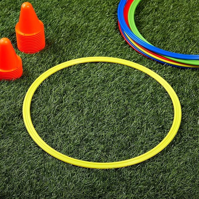 Juvale Agility Rings for Training - 24-Pack, 15.75-Inch, Red, Yellow, Blue & Green - Speed Agility Training Rings & Hula Hoops Bulk for Soccer & Football & Footwork Drills